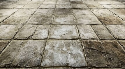 Textured stone floor tiles with uneven surfaces and natural color variations suitable for background or architectural design Copy Space