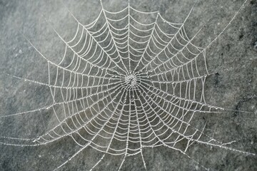 Obraz premium A spiderweb glistening with morning dew, intricate design, nature's artistry.