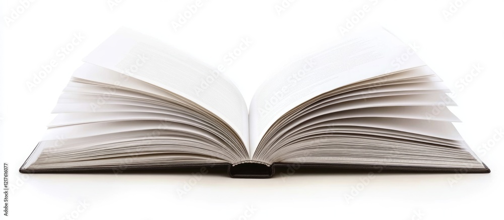 Poster open book with blank pages on white background providing ample copy space for text insertion