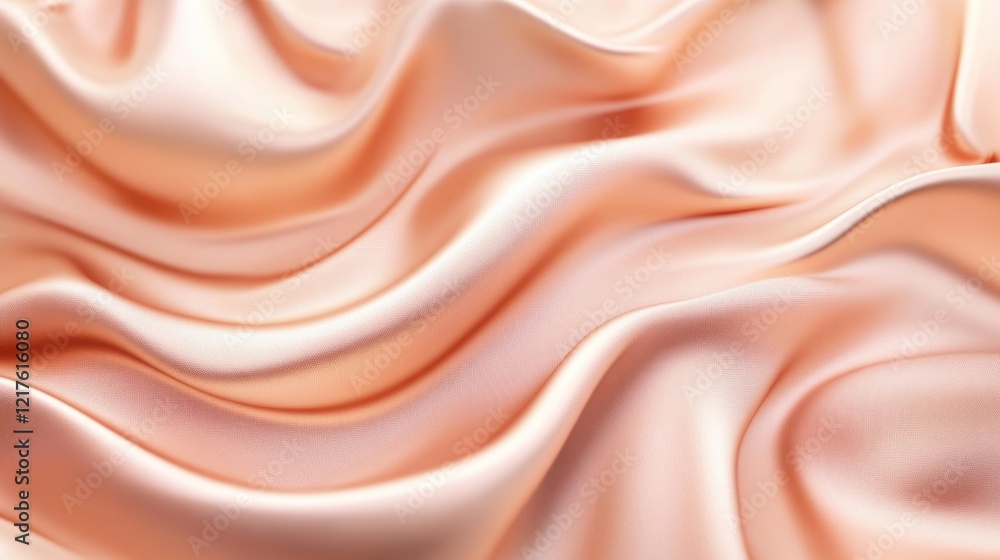 Poster soft peach silk fabric texture with smooth waves and folds, ideal for background design, copy space 
