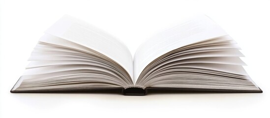 Fototapeta premium Open book with blank pages on white background providing ample copy space for text insertion