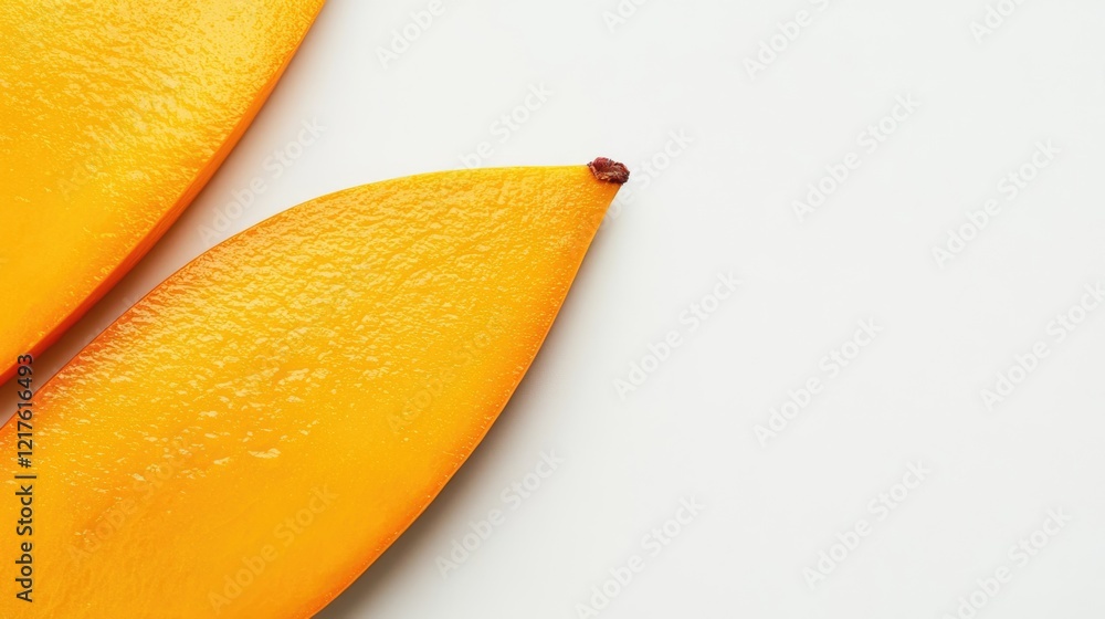 Poster fresh ripe mango slices with vibrant orange-yellow color on a light background featuring copy space 