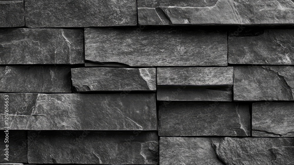 Poster gray slate stone wall texture with layered arrangement showcasing natural stone patterns and variati