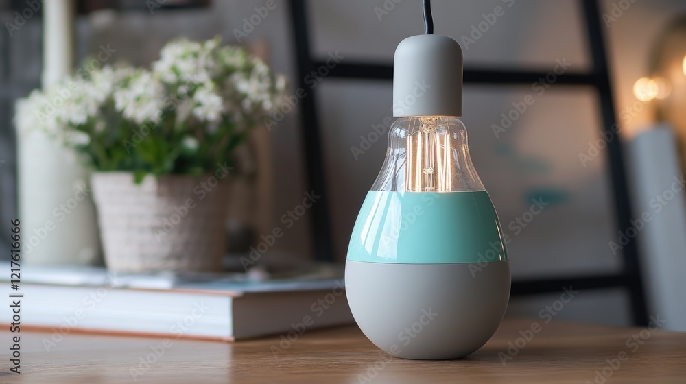 Aufkleber contemporary table lamp with unique design and soft color palette in home interior setting with copy