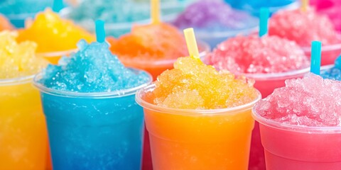 Colorful frozen slush drinks. Image for smoothie bar advertising and menu. 