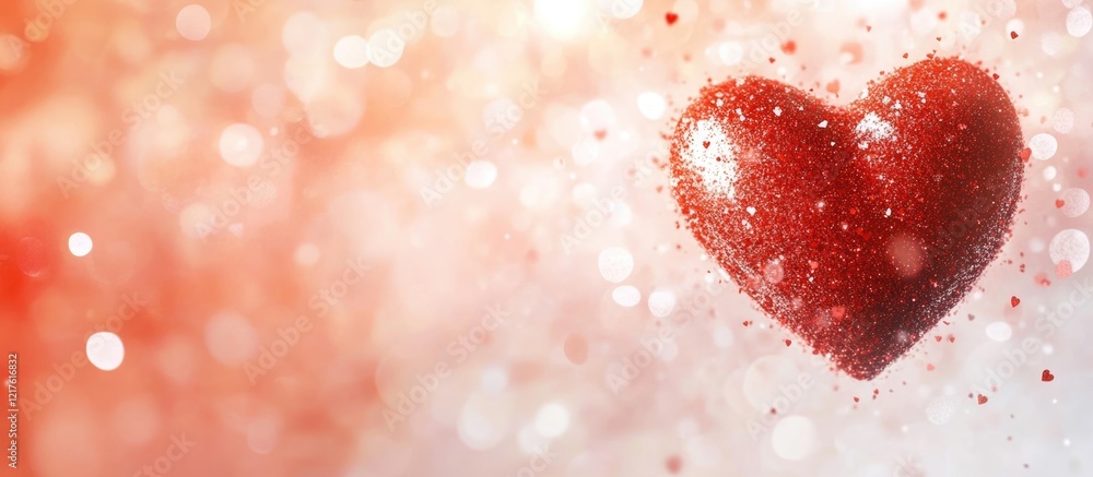 Aufkleber red glitter heart on a blurred background with bokeh lights and soft textures copy space