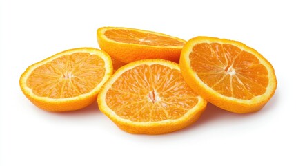 Fototapeta premium Fresh orange fruit slices arranged neatly on a white background with copy space for text.
