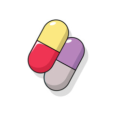 Pharmacy and medical icons. Capsule, pill, and tablet vector designs. Outline, line, and filled versions. Healthcare symbol and logo illustration