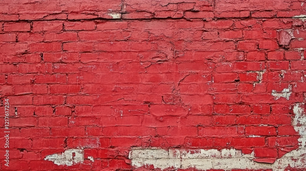 Poster red brick wall texture with flaking paint and copy space for text usage