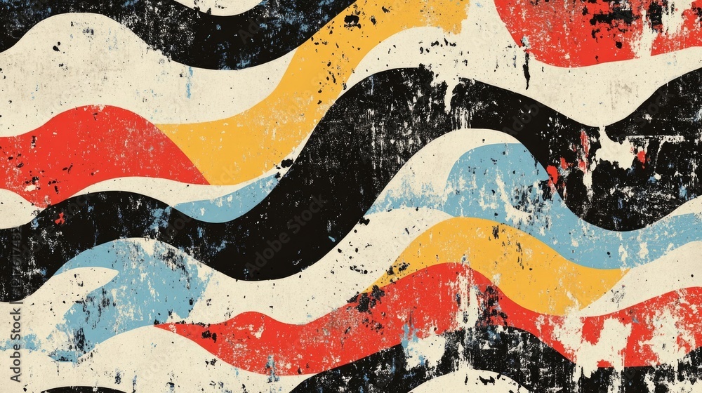 Poster colorful abstract wave pattern with distressed texture and grunge effects suitable for backgrounds a