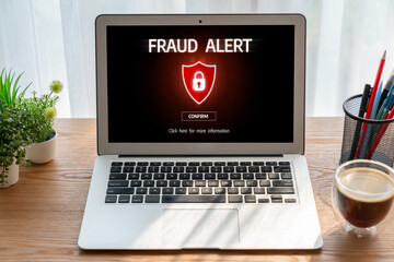 Cyber security software show alert of cyber attack for protection snugly. Danger from virus, phishing and cyber fraud.