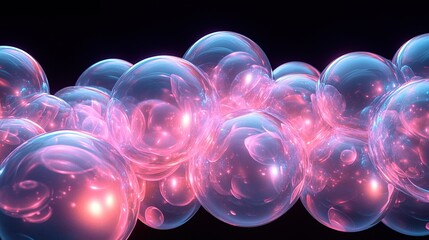 A beautiful liquid-like bubble visualization where translucent glowing spheres overlap softly