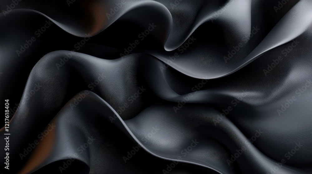 Poster dynamic layering textures of minimalistic black fabric abstract close-up photographic art studio env