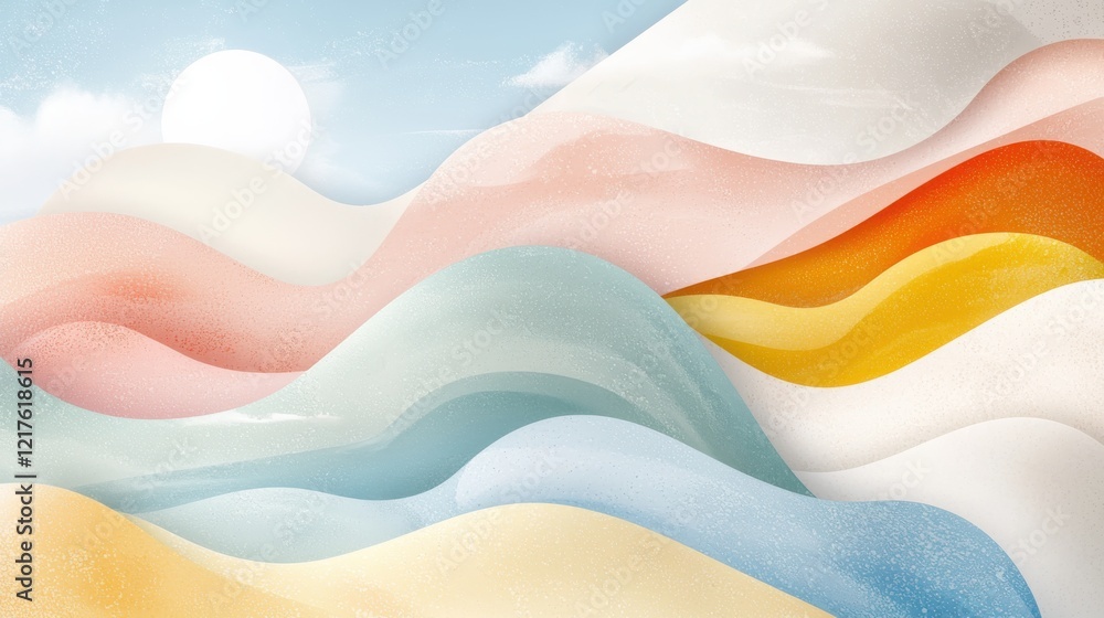 Poster abstract waves of colorful minimalistic layers digital art soft textures calm environment aerial vie