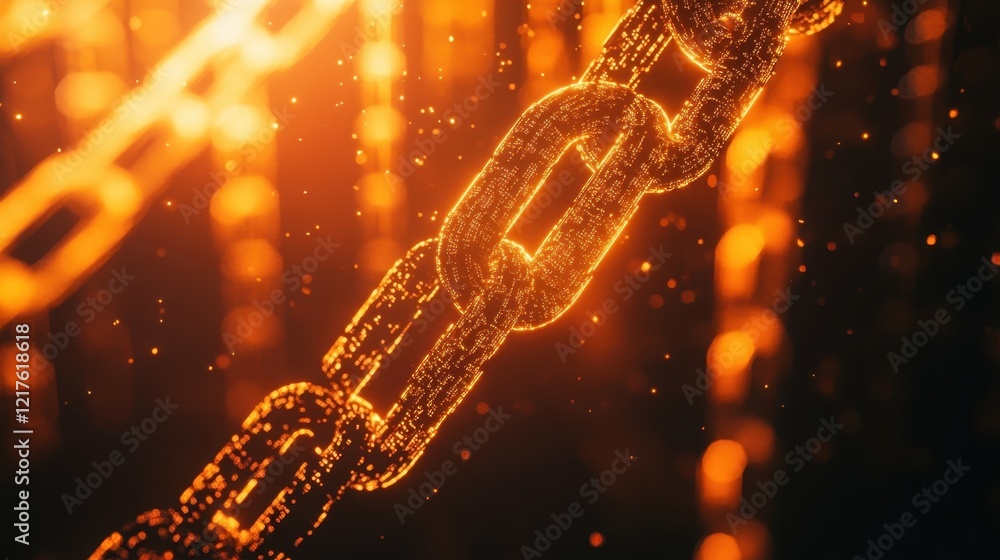 Aufkleber complex digital blockchain glowing orange, forming secure connections in a futuristic cyberspace, sy