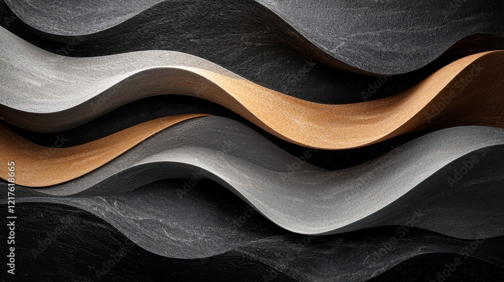Poster dynamic flowing waves of minimalistic textures abstract art installation studio setting contemporary