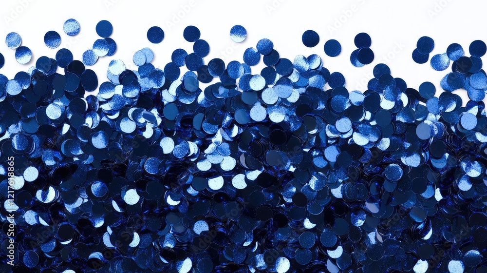 Poster blue glittering confetti background with copy space for text in a white setting