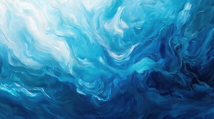 Fototapeta premium Abstract blue wave patterns in fluid art style with copy space for text placement.