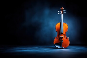 Fototapeta premium Elegant violin on a dark moody background. Concept of classical music, art, and timeless elegance.