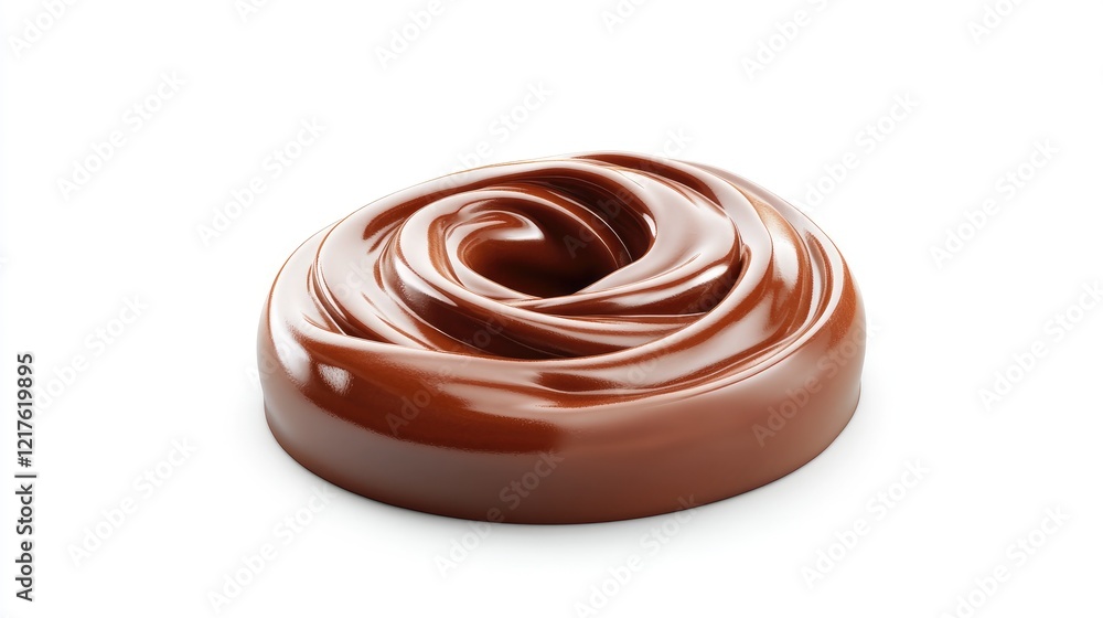 Poster smooth chocolate spread with a glossy finish in a circular swirl on a white background with copy spa