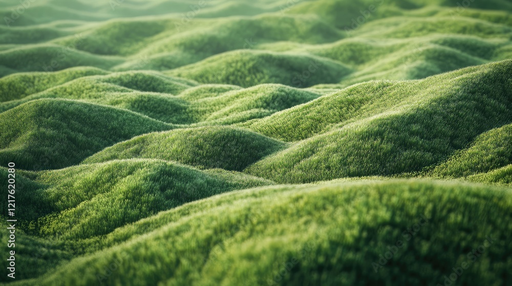 Poster lush green rolling hills covered in grass with soft wave-like patterns and natural textures copy spa