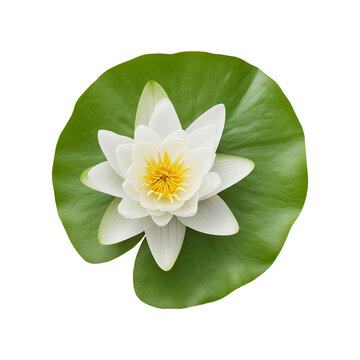 White lily pad water lily, flat lay top down view, isolated on transparent background