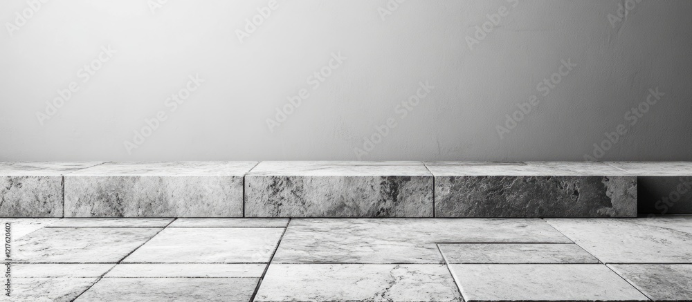 Poster marble floor with rectangular tiles against a smooth grey wall offering ample copy space for text pl