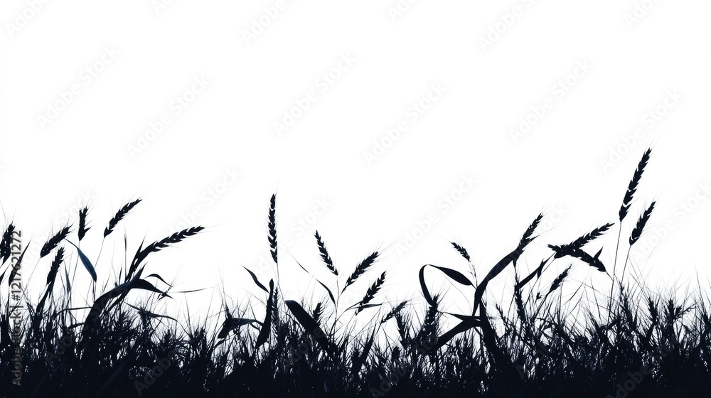Aufkleber silhouette of grass and wheat against white background with copy space for text addition