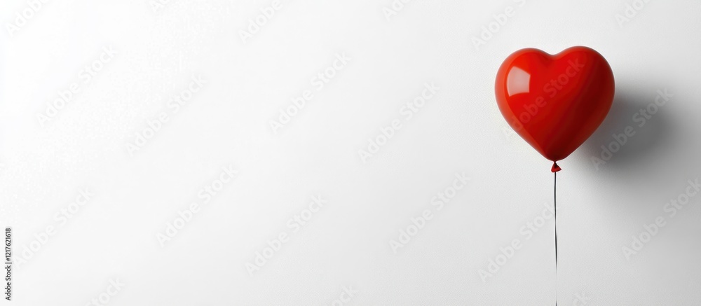 Poster red heart-shaped balloon floating against a white background with ample copy space for text placemen