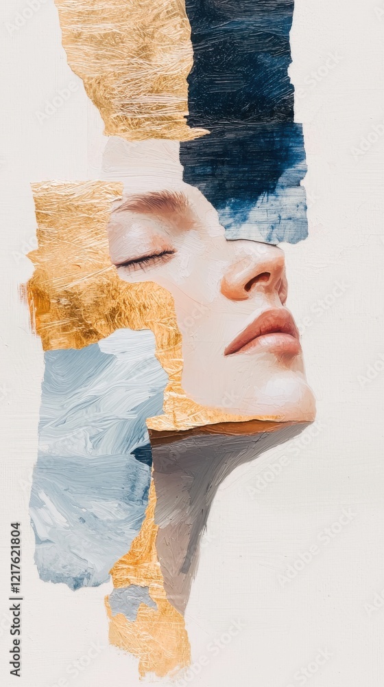 Poster minimalistic layers of fine art textures abstract portrait serene color palette artistic studio clos