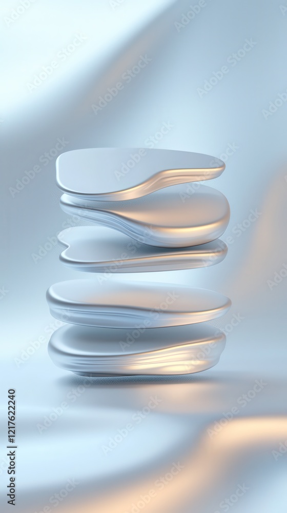 Poster abstract geometric stacking shapes minimalistic studio digital art soft textures close-up contempora