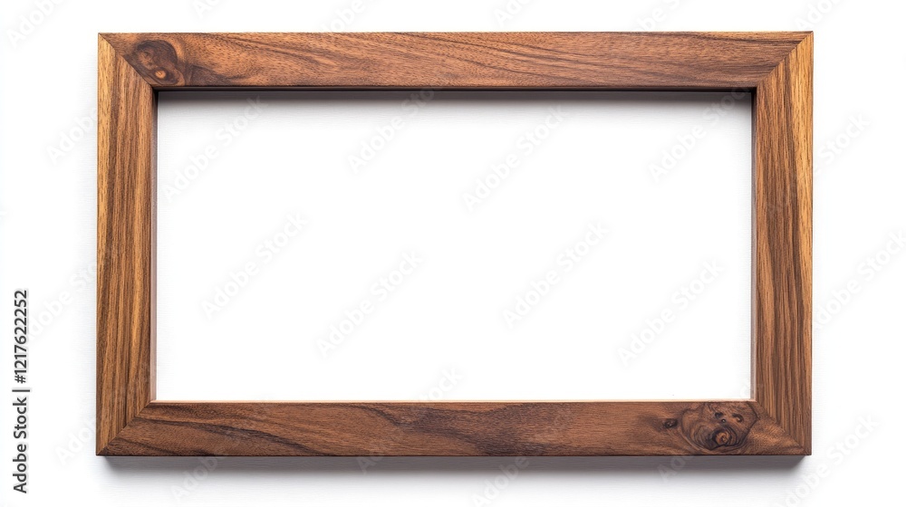 Poster wooden photo frame with empty white space inside for placement of images or text copy space