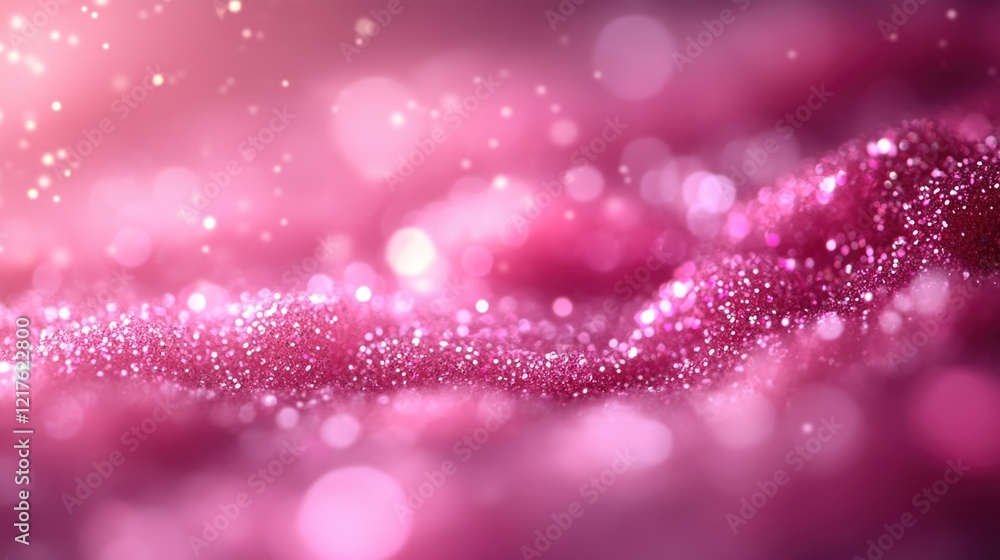 Poster pink glitter background with soft bokeh effect and shimmer copy space for design purposes