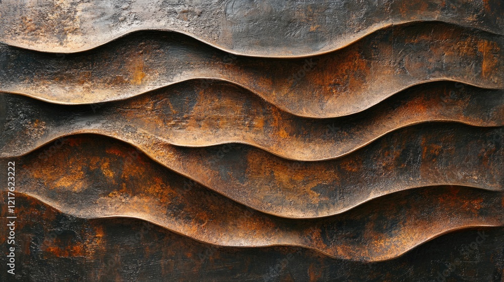 Aufkleber textured abstract background with wavy metal panels in warm tones of brown and orange featuring rust