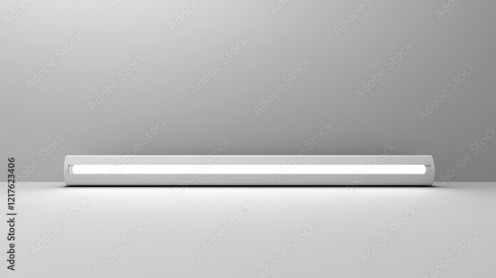 Poster modern minimalistic led light fixture on a simple gray background with ample copy space for text pla