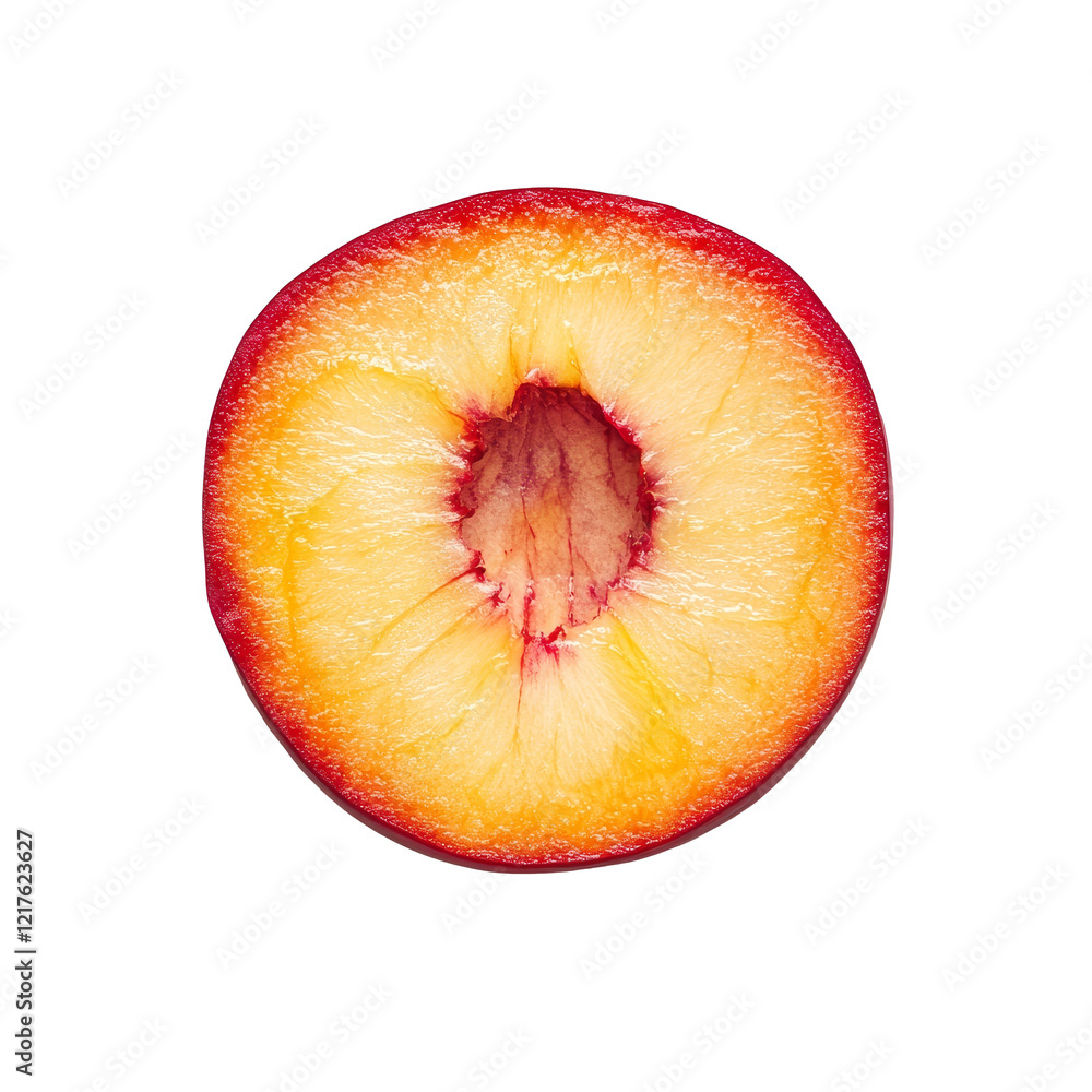 Poster fresh nectarine slice isolated on a bright transparent background showcasing natural colors and text