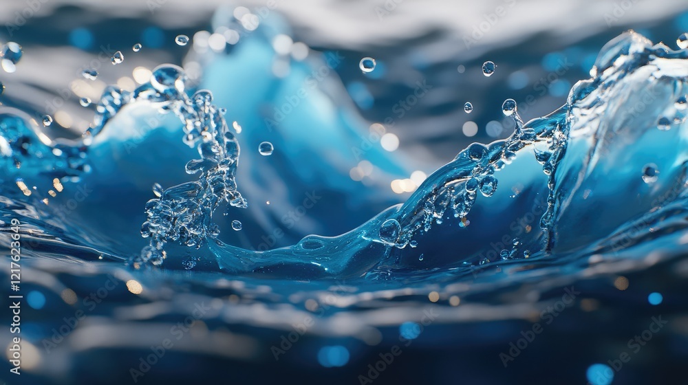 Aufkleber close-up of water splash with droplets against a blurred background copy space for text insertion