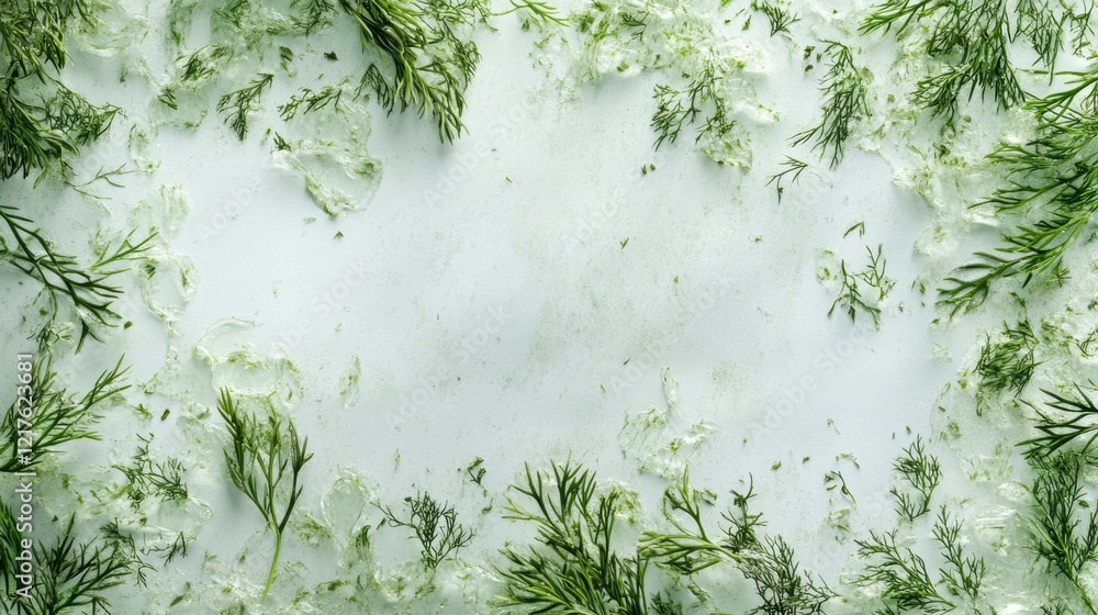 Aufkleber fresh green herbs on a white background arranged to create a natural frame with ample copy space for