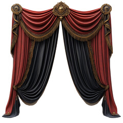 Grand Red and Black Curtains:  A pair of luxurious velvet curtains, draped in elegant folds, adorned with ornate gold tassels and finials, create a dramatic and opulent ambiance.