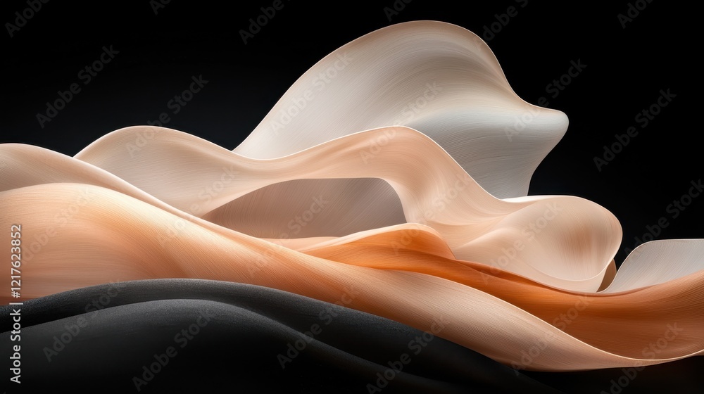 Poster artistic minimalistic layers of textured fabric soft color palette abstract black background creativ