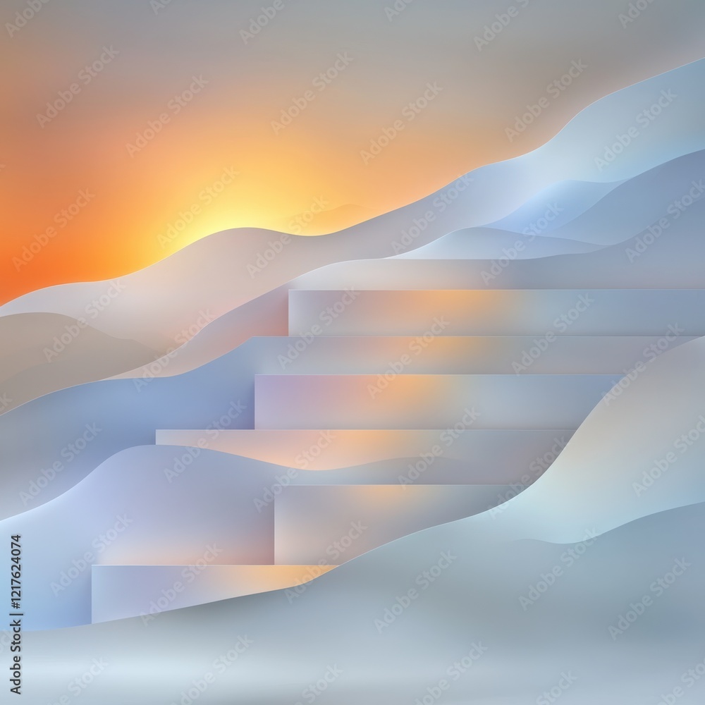 Poster dynamic geometric layering abstract design digital art minimalist background soft gradients contempo