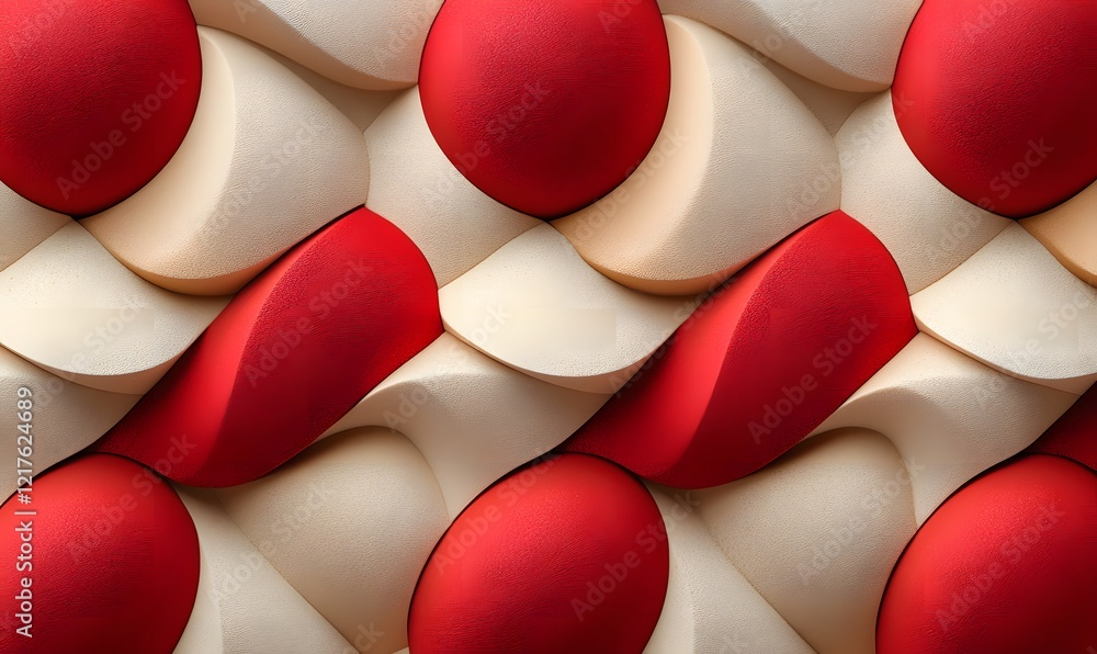 Poster Abstract 3D render pattern of red and beige shapes on a seamless texture