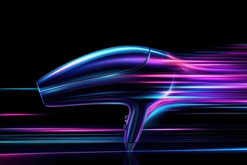Futuristic hair dryer with vibrant streaks of neon lights. modern technology design