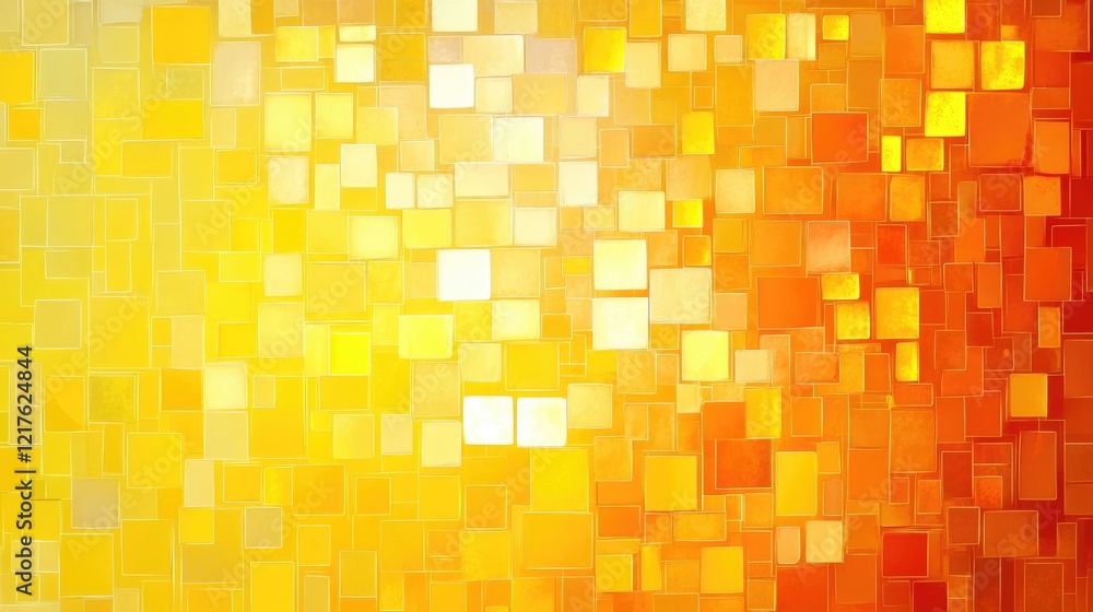 Poster colorful abstract mosaic pattern in shades of orange and yellow with square tiles and gradient backg