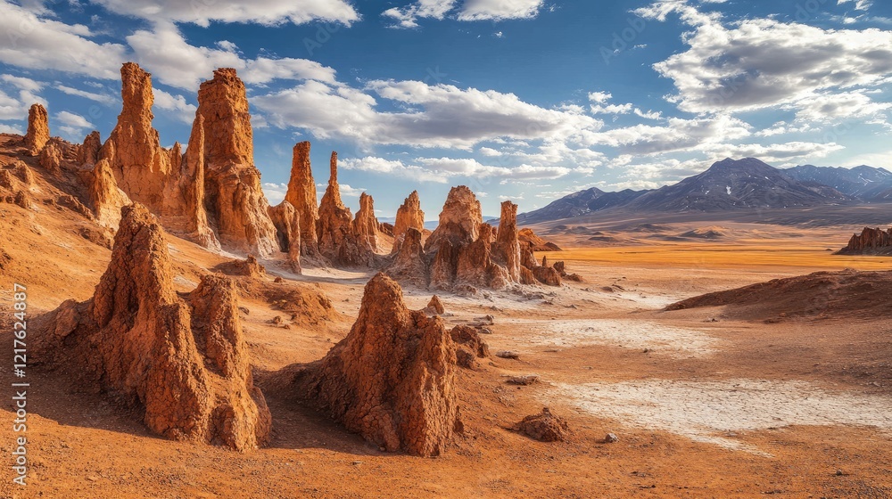 Aufkleber desert landscape with unique rock formations under a cloudy sky in a remote natural setting with mou