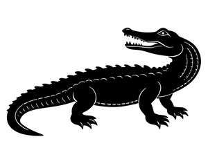 alligator black silhouette vector, Simple silhouette Design vector icon with white background. Wild Animal Vector.	