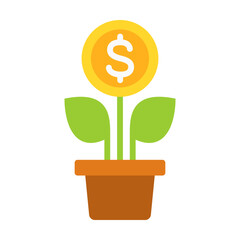 Money growing in a pot icon. Flat icon.