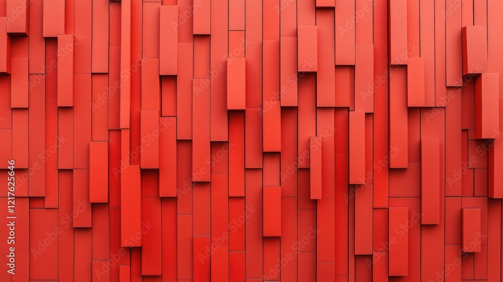 Poster abstract composition of red wooden planks with varying heights and a textured surface suitable for b