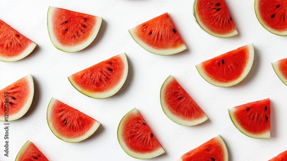 Poster fresh watermelon slices arranged on a white background with copy space for text or design elements.
