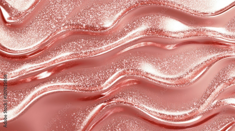 Aufkleber rose gold sparkling liquid texture with flowing waves and copy space for product display or backgrou